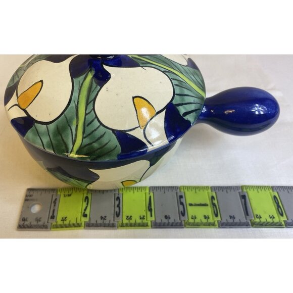 Mexican Talavera Pottery Colorful Calla Lilies Soup Bowl w/Handle and Lid Salsa - Picture 6 of 13